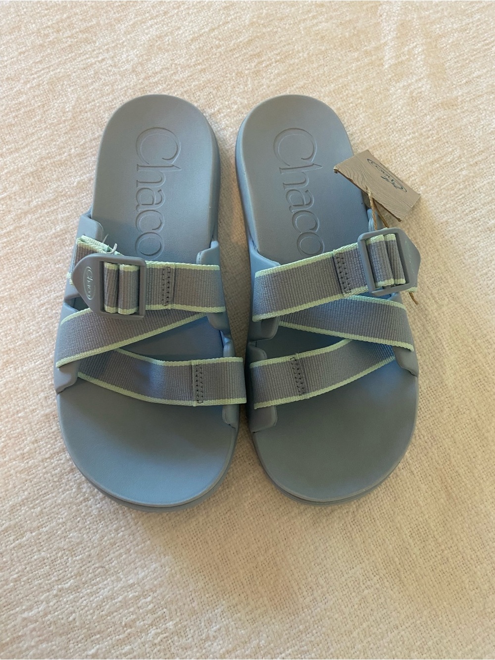 Chaco Chillo Blue Slide Sandals with Pale Green Trim Women’s Size 9 NWT - Picture 3 of 12